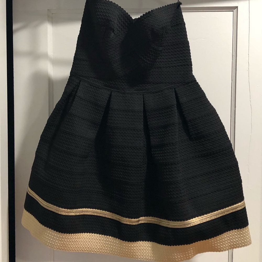 Black with gold trim mini cocktail dress
